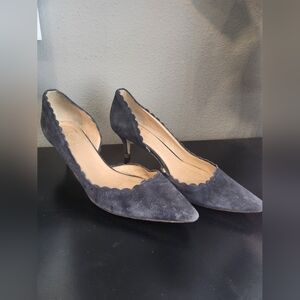 J. Crew Scalloped Edge Navy Blue Suede Pumps Made In Italy